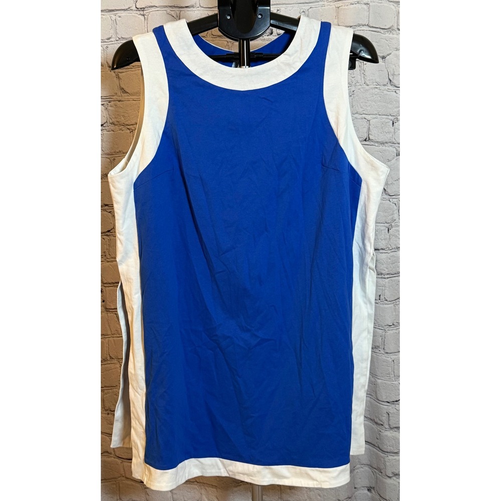 Fashion Blue White Colorblock Cotton Sleeveless Tunic Top XL
